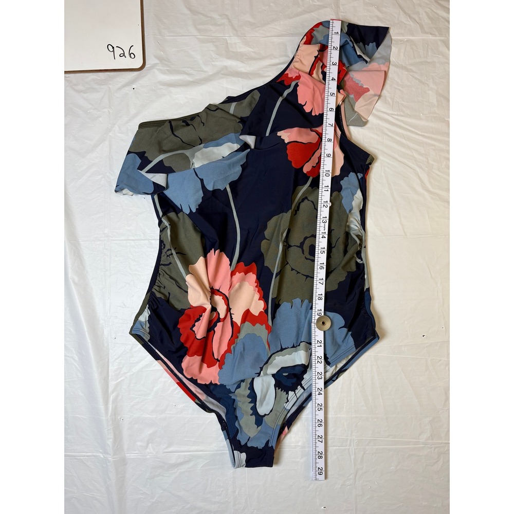 Motherhood Maternity One Shoulder Ruffle Floral Swimsuit Navy Blue Pink Size L - Picture 3 of 11